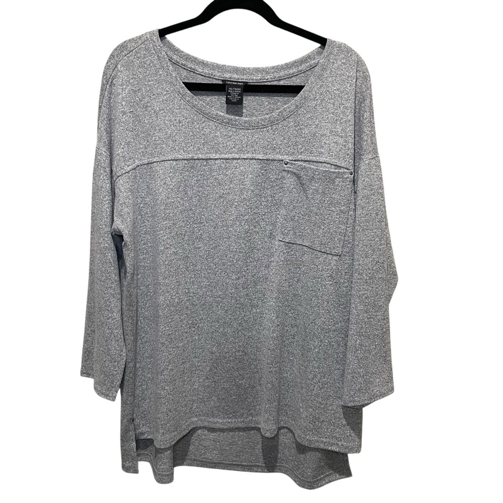 Calvin Klein Jeans Knit Pocket Top Gray Womens Size XXL Long Sleeve
